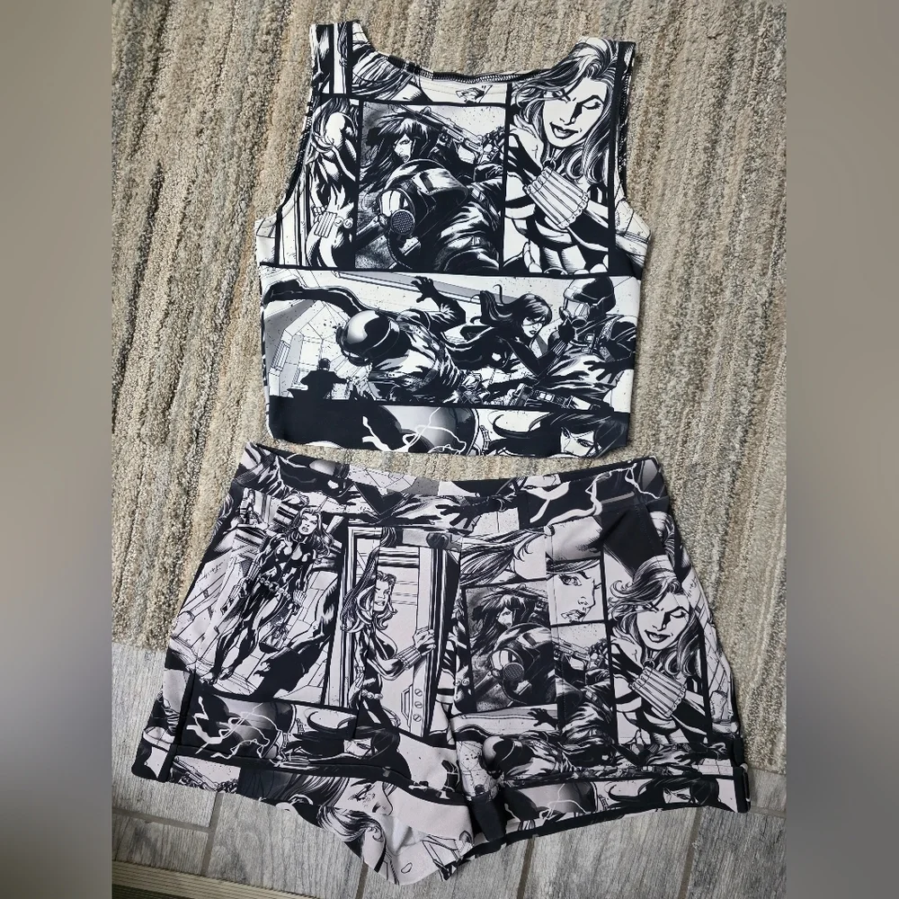 Blackmilk Marvel Black Widow Short Set Wifey Top M Rare Flawed Dollskill Comic - Picture 2 of 15